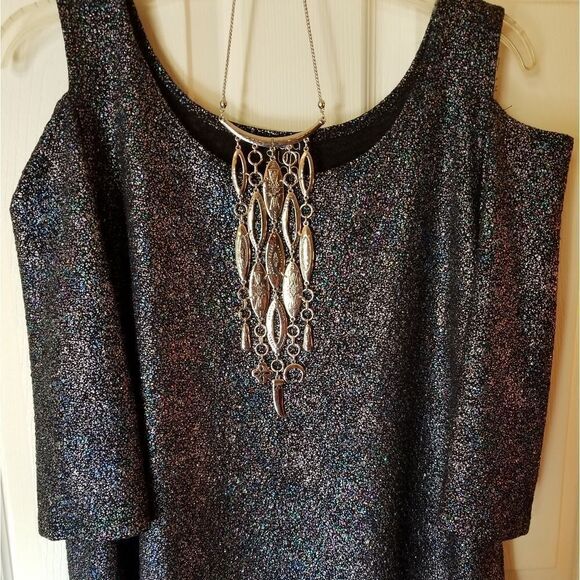 IRIDESCENT BLUE & SILVER MINI DRESS/TUNIC - Picture 1 of 7